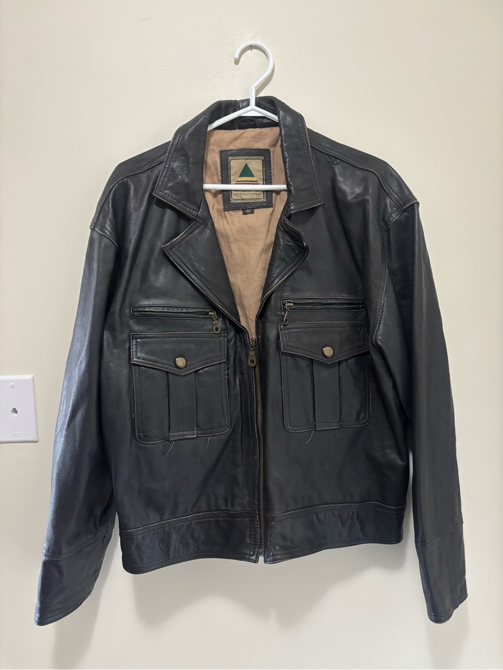 Vintage Aldo International Men's Leather Bomber/Moto Jacket (Size XL)